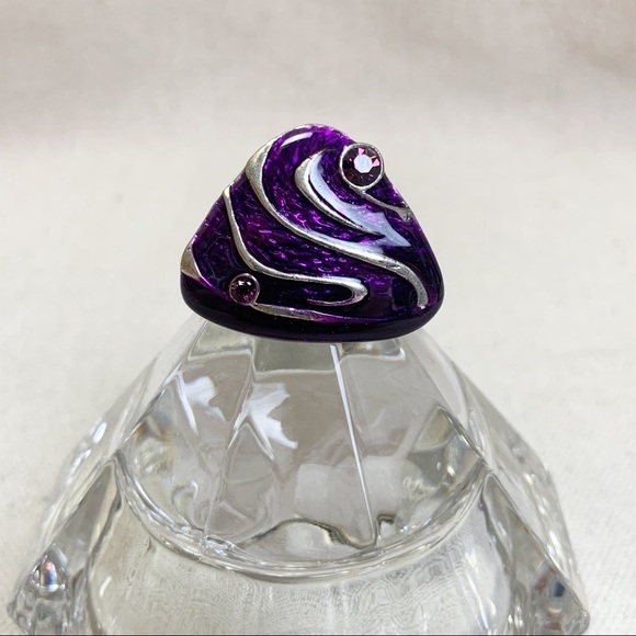 Silver Purple Enamel rhinestone adjustable Ring - Picture 1 of 6